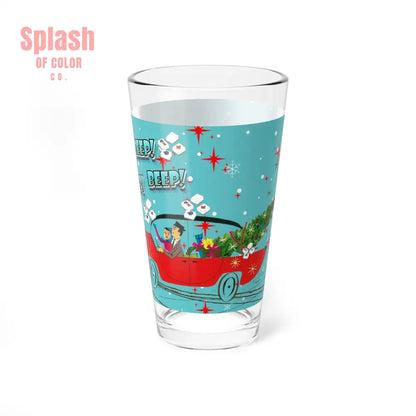 Mahjong Cocktail Shaker Drinking Glass Mahjong Christmas VintageHoliday Mixing Glass - ’Beep Beep! Deck the Halls!’