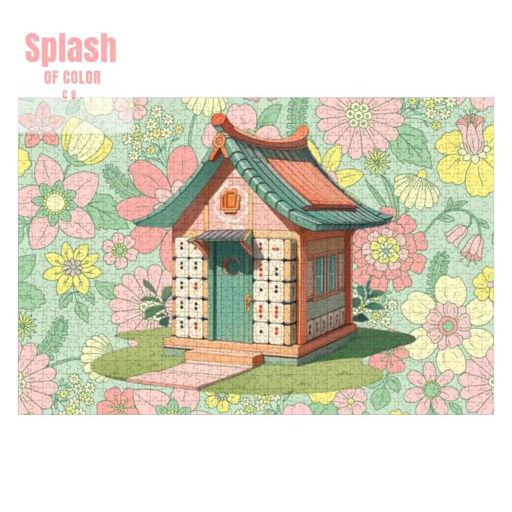 Mahjong Cottage Tile House Floral Fun Wooden Jigsaw Puzzles 1000 pcs - Splash of Color co.