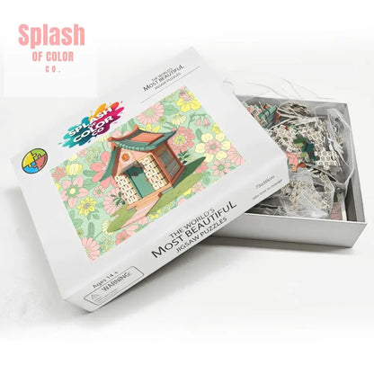 Mahjong Cottage Tile House Floral Fun Wooden Jigsaw Puzzles 1000 pcs - Splash of Color co.