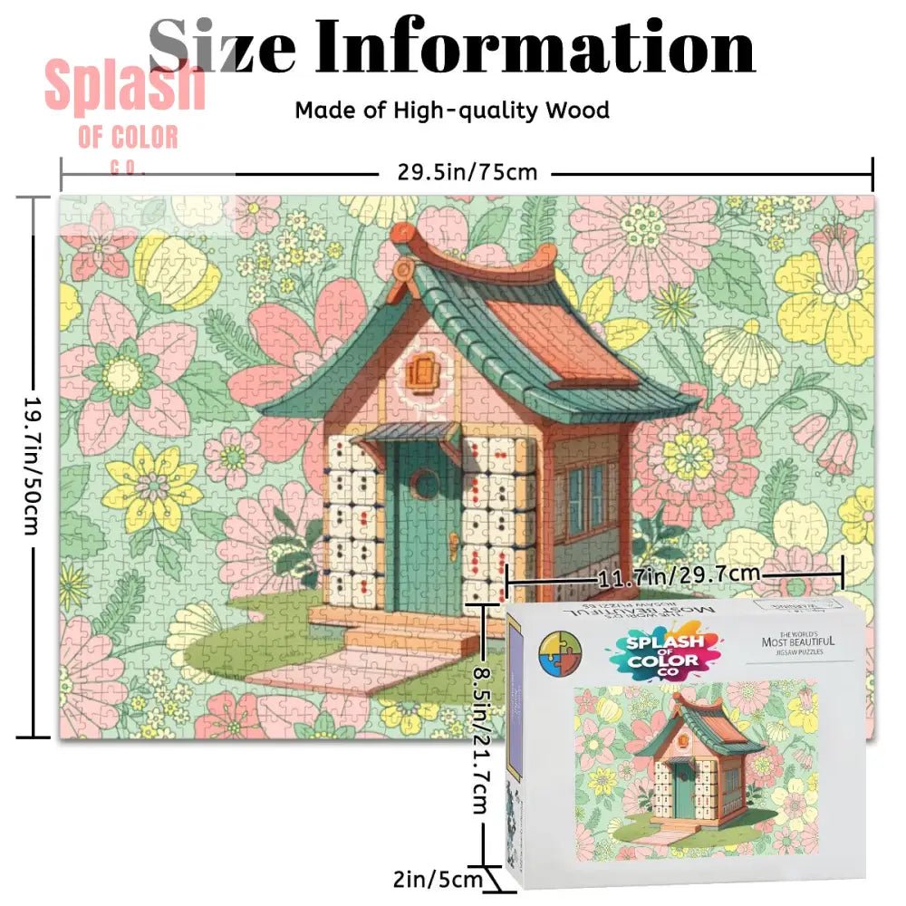 Mahjong Cottage Tile House Floral Fun Wooden Jigsaw Puzzles 1000 pcs - Splash of Color co.