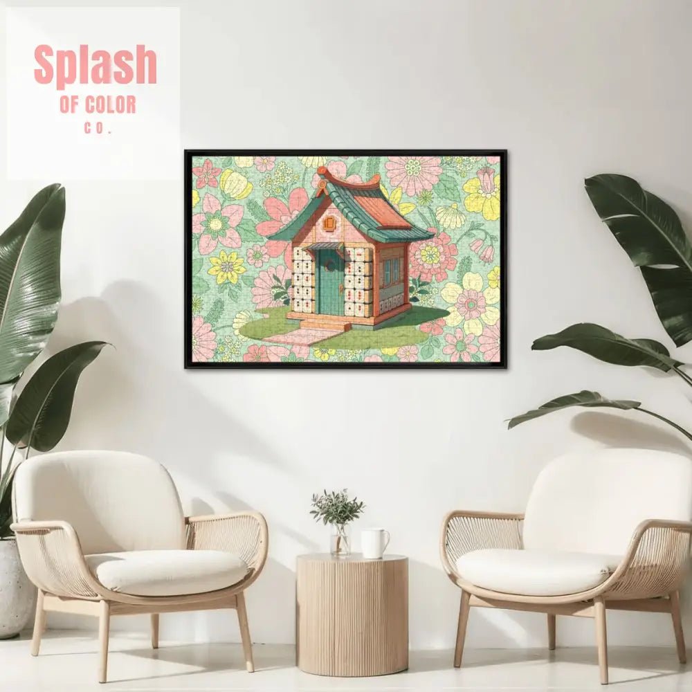 Mahjong Cottage Tile House Floral Fun Wooden Jigsaw Puzzles 1000 pcs - Splash of Color co.