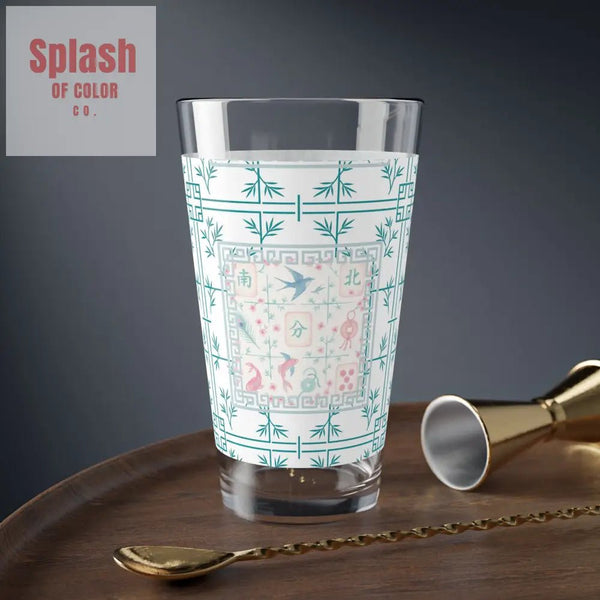 Mahjong Drinkware Pastel Tiles Charming Mixing Glass 16oz – Vintage Floral Design Perfect Mahjong Gift 16oz Mug