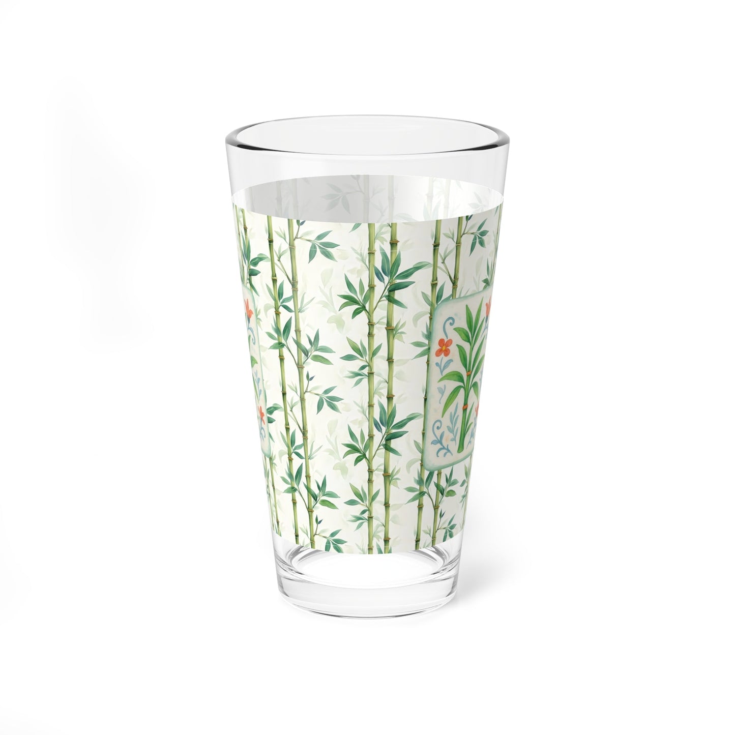 Mahjong Drinkware Pretty Watercolor Bamboo Trees Mahjong Bamboo Tile Illustration Barware Cocktail Mixer Glass - 16oz