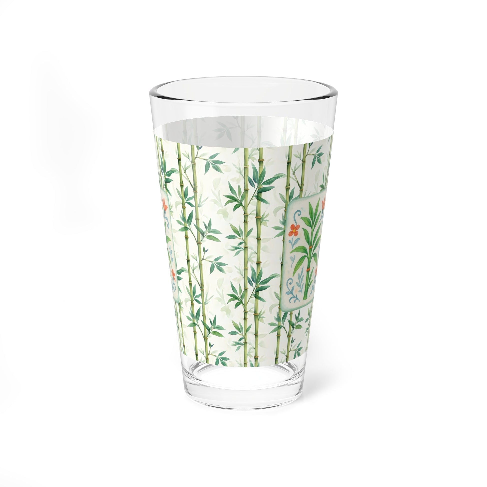 Mahjong Drinkware Pretty Watercolor Bamboo Trees Mahjong Bamboo Tile Illustration Barware Cocktail Mixer Glass - 16oz