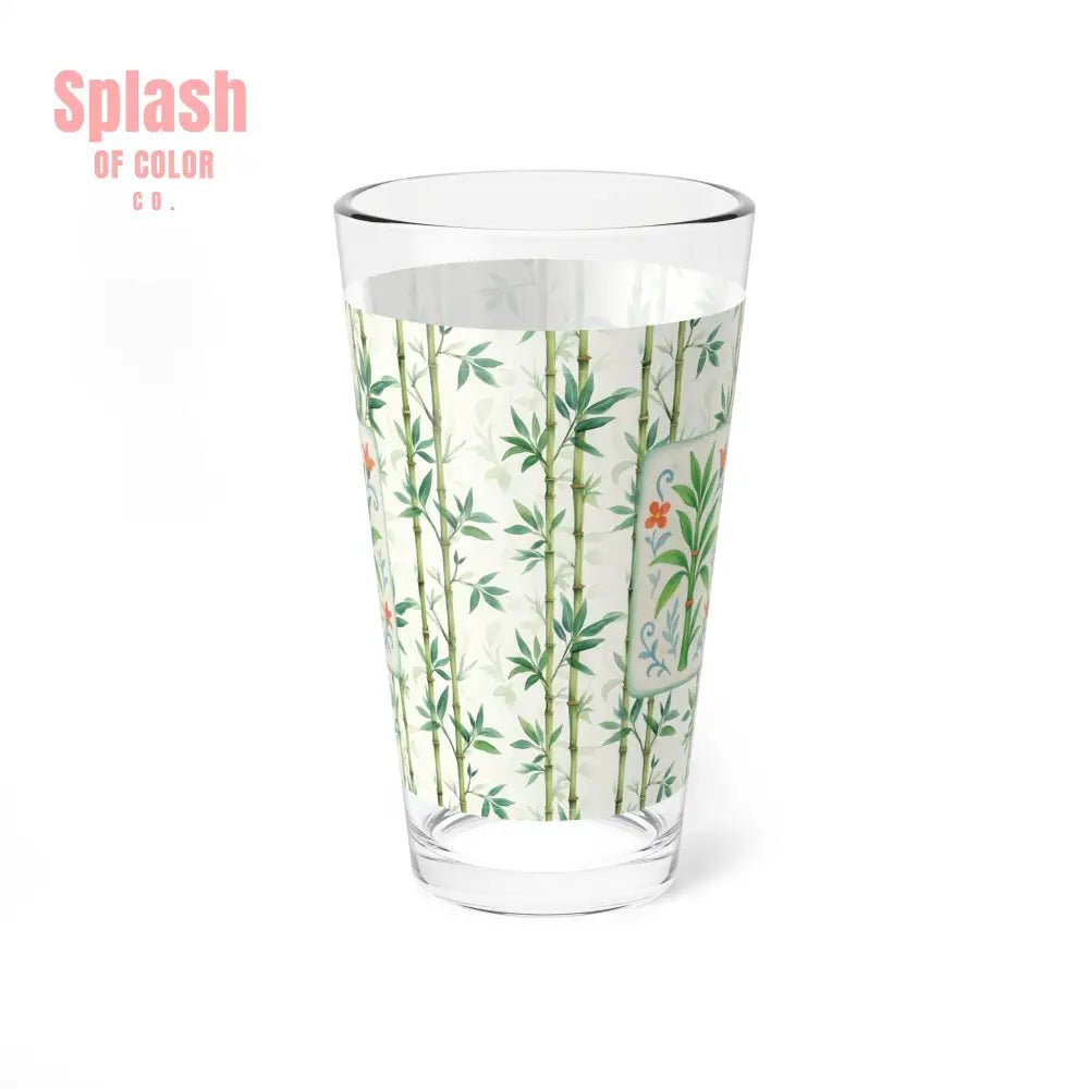 Mahjong Drinkware Pretty Watercolor Bamboo Trees Mahjong Bamboo Tile Illustration Barware Cocktail Mixer Glass - 16oz