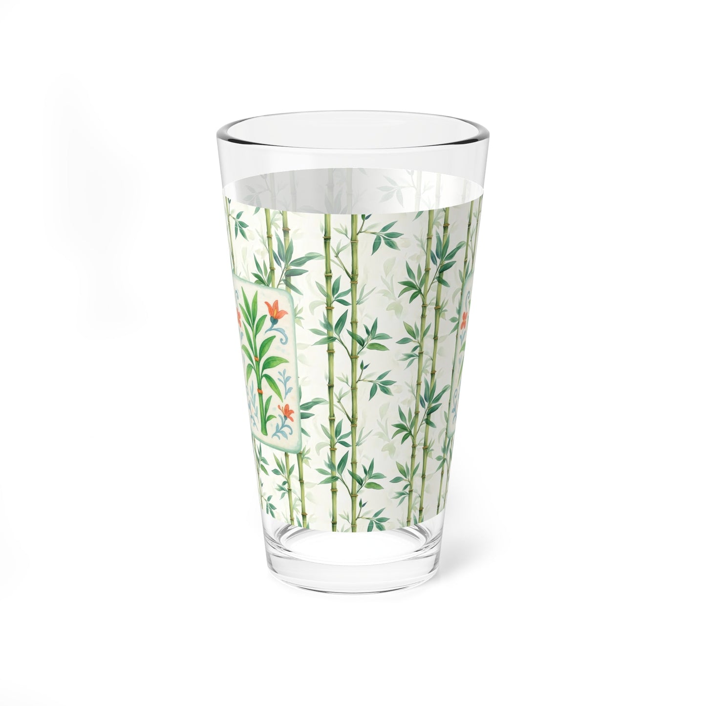 Mahjong Drinkware Pretty Watercolor Bamboo Trees Mahjong Bamboo Tile Illustration Barware Cocktail Mixer Glass - 16oz
