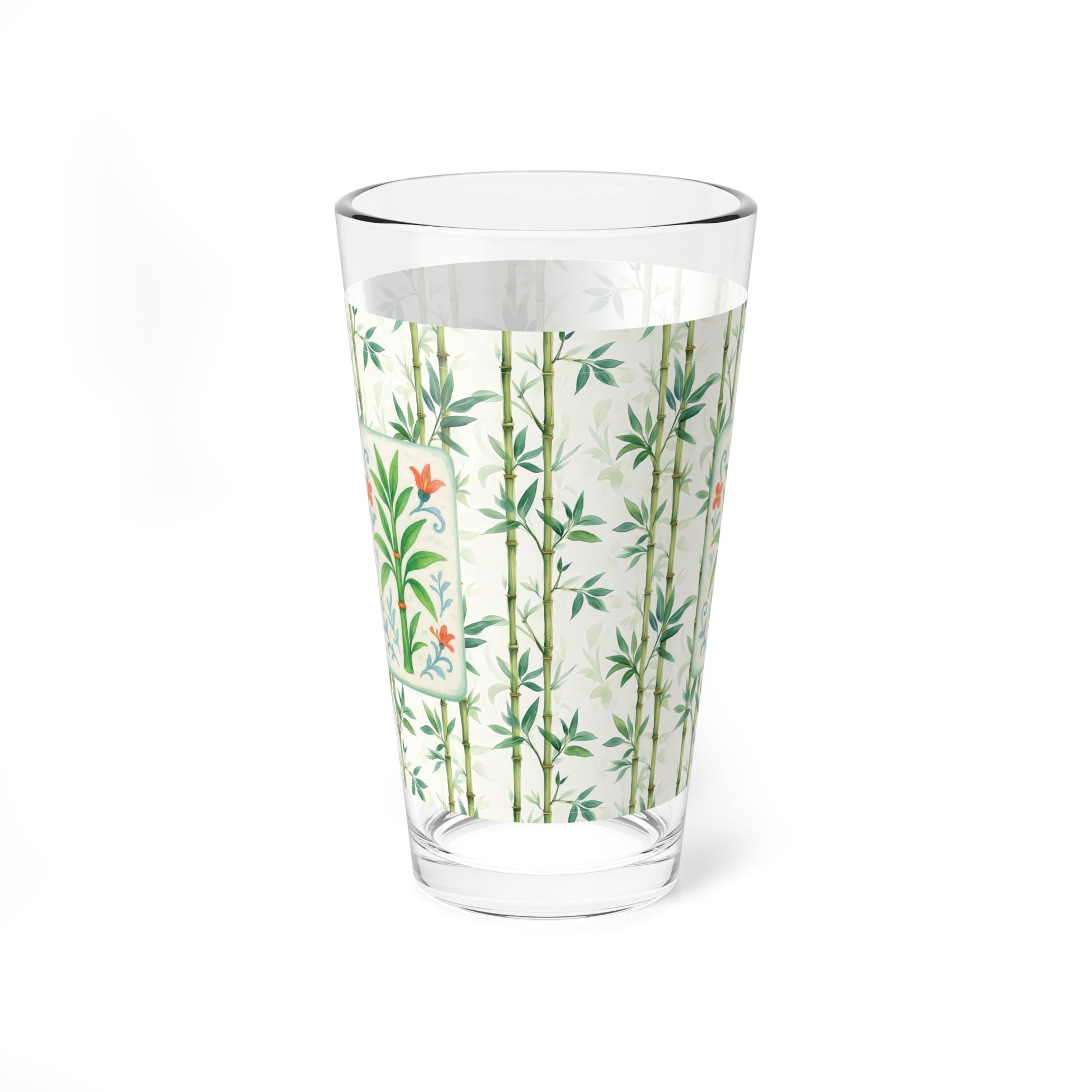 Mahjong Drinkware Pretty Watercolor Bamboo Trees Mahjong Bamboo Tile Illustration Barware Cocktail Mixer Glass - 16oz