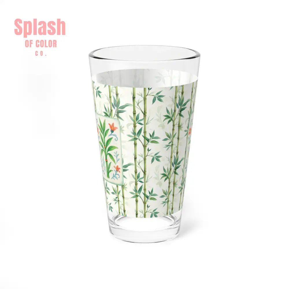 Mahjong Drinkware Pretty Watercolor Bamboo Trees Mahjong Bamboo Tile Illustration Barware Cocktail Mixer Glass - 16oz