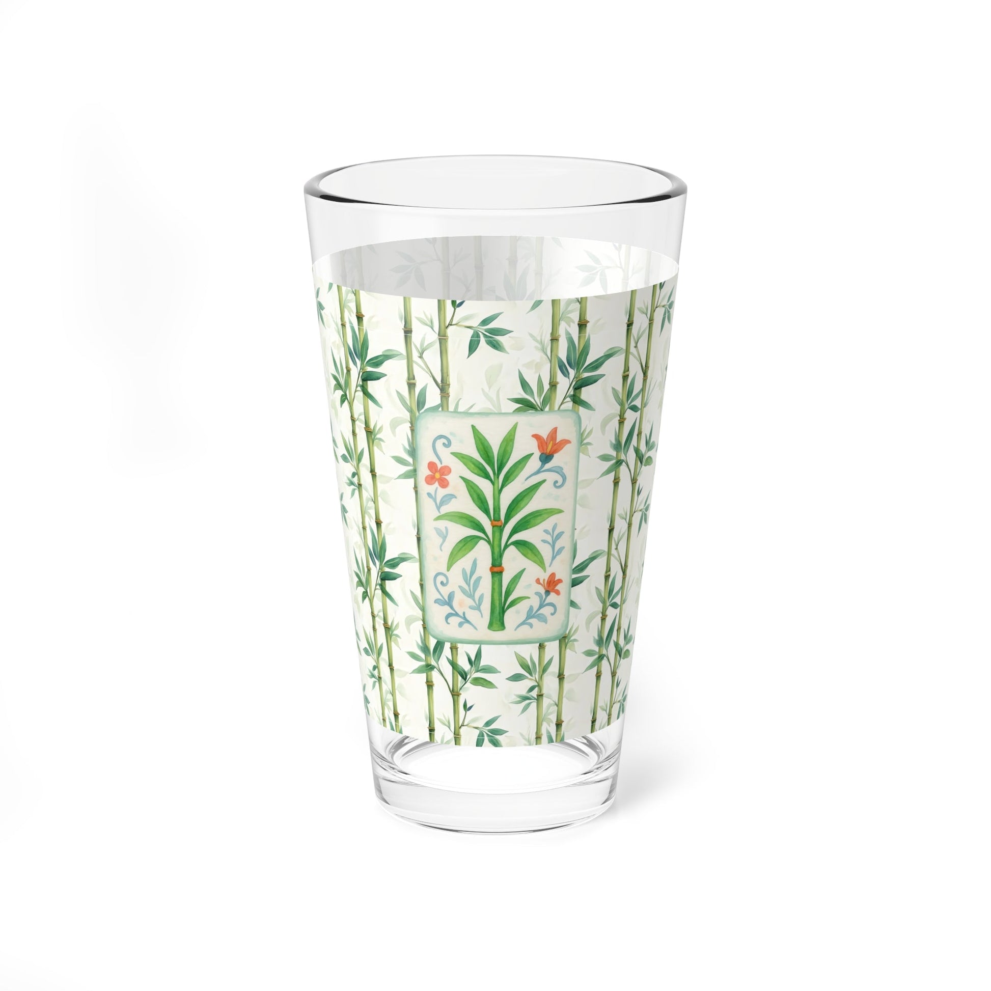 Mahjong Drinkware Pretty Watercolor Bamboo Trees Mahjong Bamboo Tile Illustration Barware Cocktail Mixer Glass - 16oz