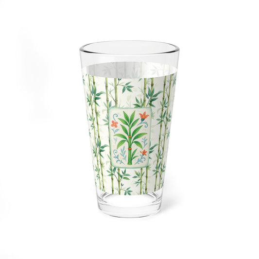 Mahjong Drinkware Pretty Watercolor Bamboo Trees Mahjong Bamboo Tile Illustration Barware Cocktail Mixer Glass - 16oz