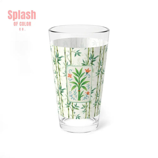 Mahjong Drinkware Pretty Watercolor Bamboo Trees Mahjong Bamboo Tile Illustration Barware Cocktail Mixer Glass - 16oz