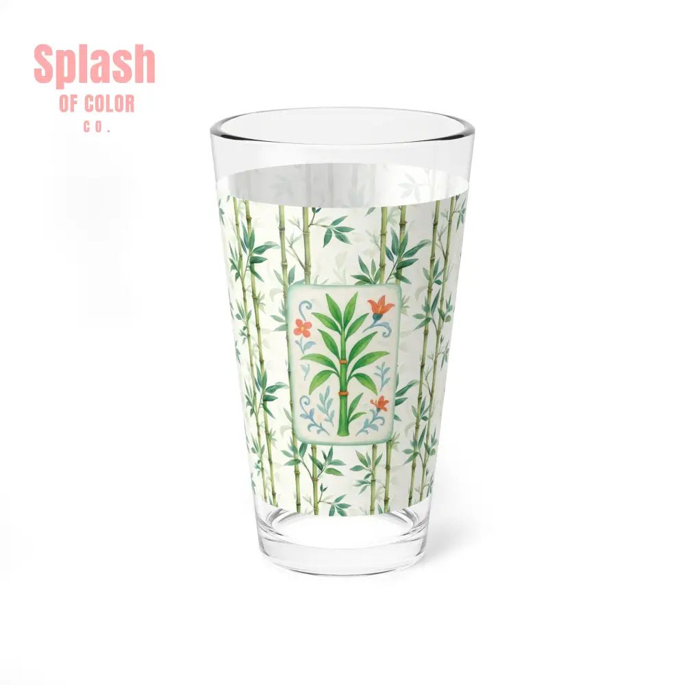 Mahjong Drinkware Pretty Watercolor Bamboo Trees Mahjong Bamboo Tile Illustration Barware Cocktail Mixer Glass - 16oz