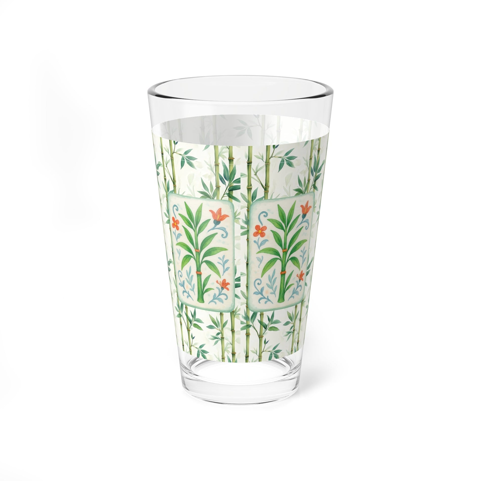 Mahjong Drinkware Pretty Watercolor Bamboo Trees Mahjong Bamboo Tile Illustration Barware Cocktail Mixer Glass - 16oz