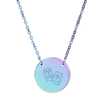 Mahjong Engraved Circle Necklace — Minimalist Game - Lover Pendant - Splash of Color Co.