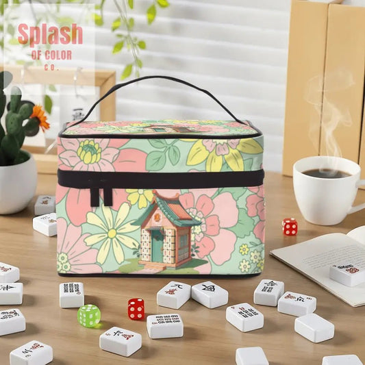 Mahjong Floral Cottagecore Mahj Tile House Portable Mahjong Bag - Splash of Color co.