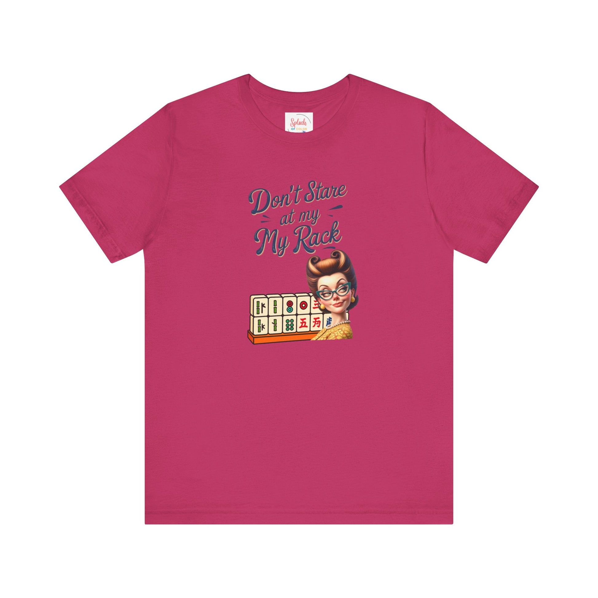 Mahjong Funny Tee Don’t Stare At My Rack - Berry / S - T-Shirt