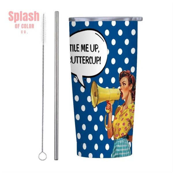 Mahjong Funny Tumbler Gift, Tile Me Up Buttercup, Blue White Polka Dot Stainless Steel Insulated Tumblers with Lid - Splash of Color co.