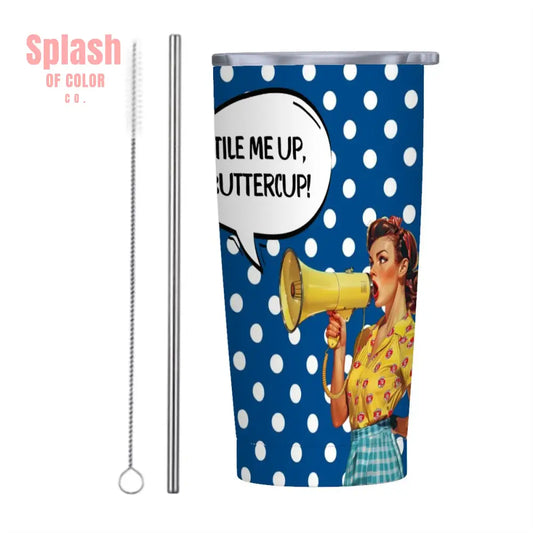 Mahjong Funny Tumbler Gift Tile Me Up Buttercup Blue White Polka Dot Stainless Steel Insulated Tumblers with Lid