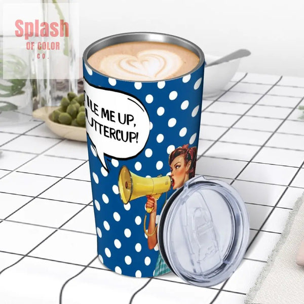 Mahjong Funny Tumbler Gift, Tile Me Up Buttercup, Blue White Polka Dot Stainless Steel Insulated Tumblers with Lid - Splash of Color co.