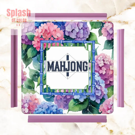 Mahjong Game Mat Mahj Enthusiasts Watercolor Hydrangea Pretty Preppu Mahjong Mat - 31.5’’x31.5’’ - Daily Accessories
