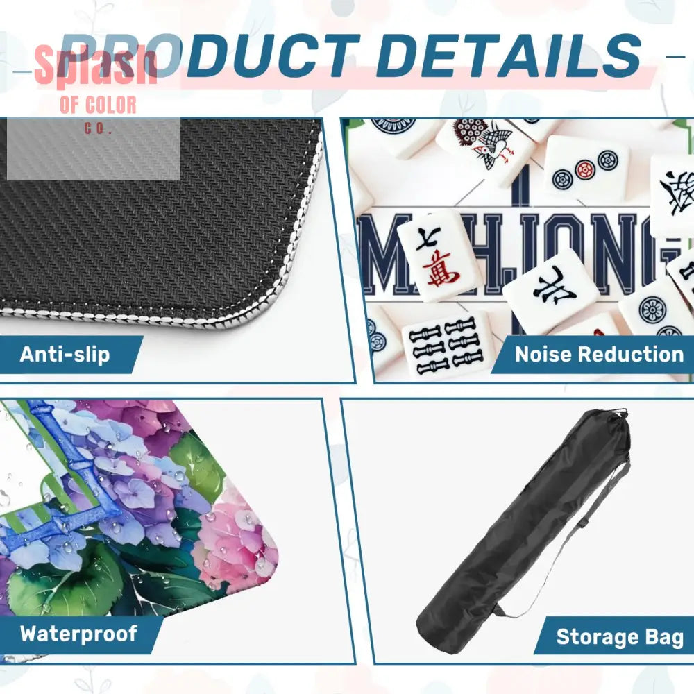 Mahjong Game Mat Mahj Enthusiasts Watercolor Hydrangea Pretty Preppu Mahjong Mat - 31.5’’x31.5’’ - Daily Accessories