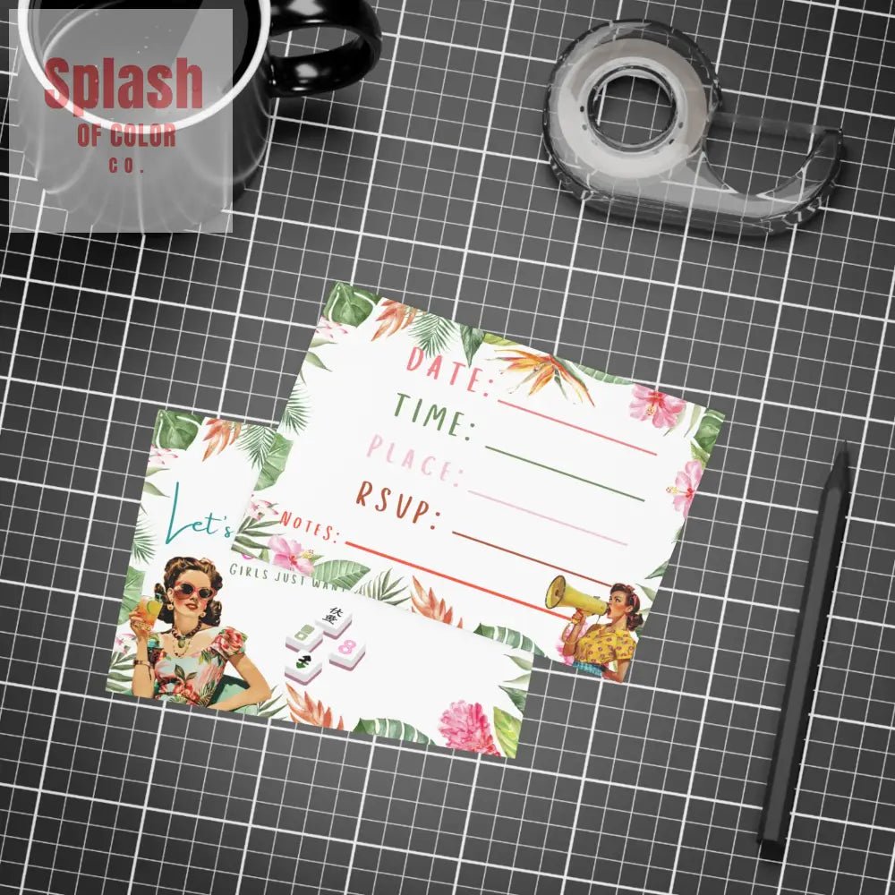 Mahjong Game Night, Mahj Party Invitation Postcards - Splash of Color co.