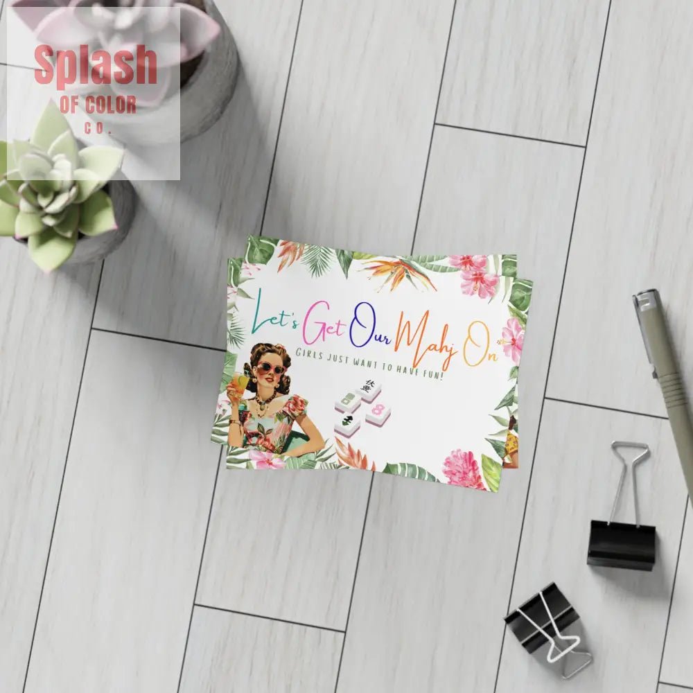Mahjong Game Night, Mahj Party Invitation Postcards - Splash of Color co.