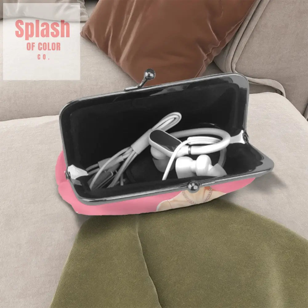 Mahjong Gift Cheeky Sassy Don’t Stare At My Rack Pink Women’s Leather Kiss Lock Coin Purse - 4.5’’x4.1’’ - Wallet