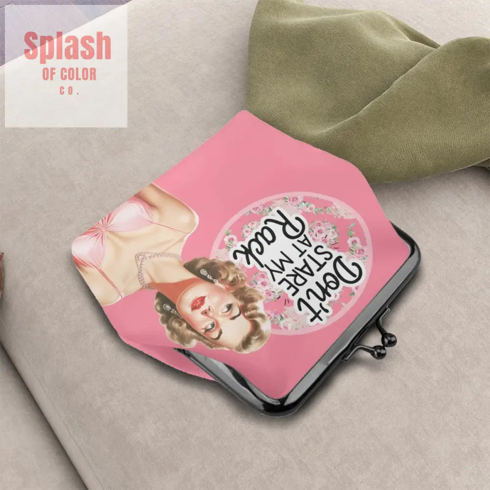 Mahjong Gift Cheeky Sassy Don’t Stare At My Rack Pink Women’s Leather Kiss Lock Coin Purse - 4.5’’x4.1’’ - Wallet