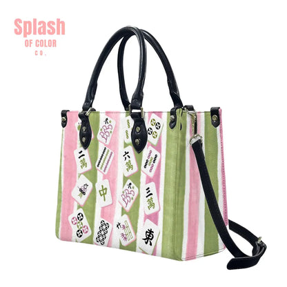 Mahjong Green Pink Mahjong Tile Whimsical Cute Handbag Shoulder Bag Mahj Gift Handbag