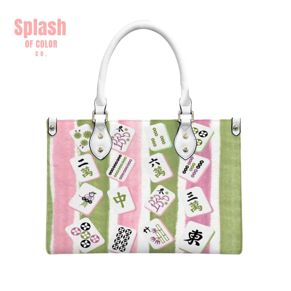 Mahjong Green Pink Mahjong Tile Whimsical Cute Handbag Shoulder Bag Mahj Gift White / S Handbag
