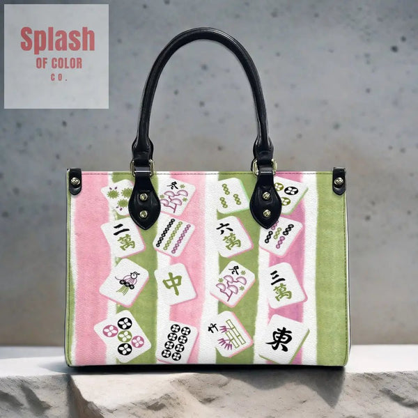 Mahjong Green Pink Mahjong Tile Whimsical Cute Handbag Shoulder Bag Mahj Gift Handbag