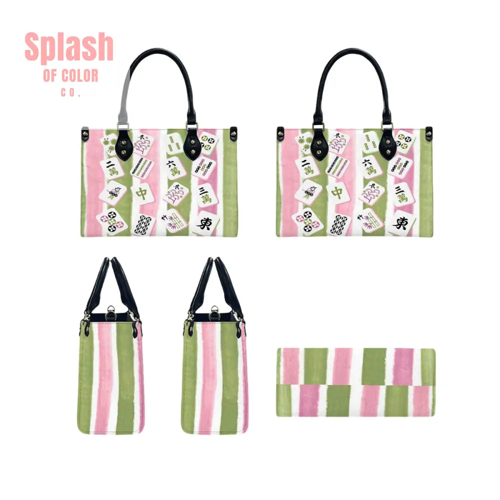 Mahjong Green Pink Mahjong Tile Whimsical Cute Handbag Shoulder Bag Mahj Gift Handbag