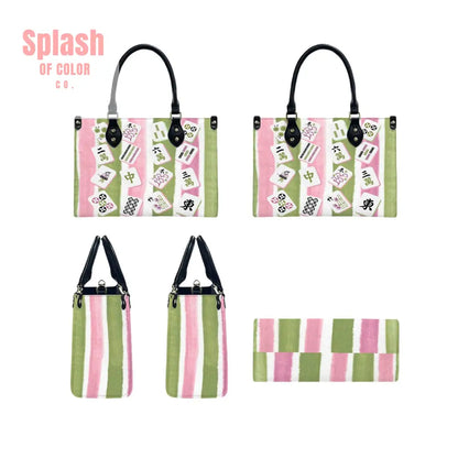 Mahjong Green Pink Mahjong Tile Whimsical Cute Handbag Shoulder Bag Mahj Gift Handbag