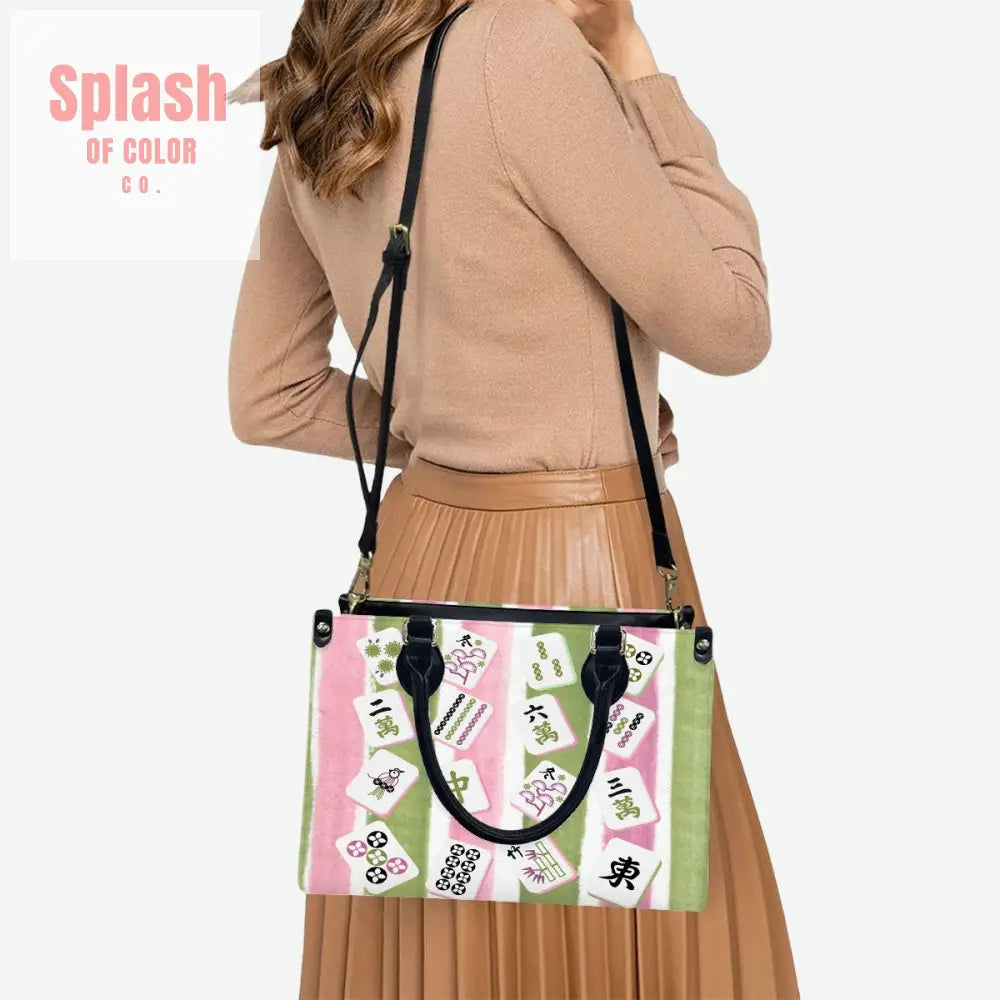 Mahjong Green Pink Mahjong Tile Whimsical Cute Handbag Shoulder Bag Mahj Gift Handbag