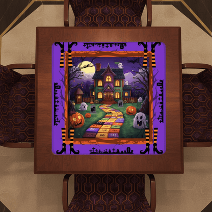 Mahjong Halloween Mat Limited Edition, Spooky Mahj House, Whimsical Game Play - Splash Of Mahj And Color Co.