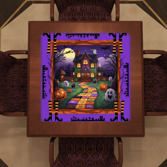 Mahjong Halloween Mat Limited Edition, Spooky Mahj House, Whimsical Game Play - Splash Of Mahj And Color Co.