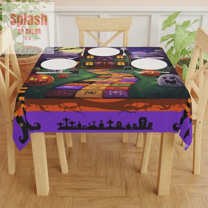 Mahjong Halloween - Themed Tablecloth, Spooky Party Decor,Mahjong Tile House Design, Boo - tiful Dining Accessory - Splash of Color co.