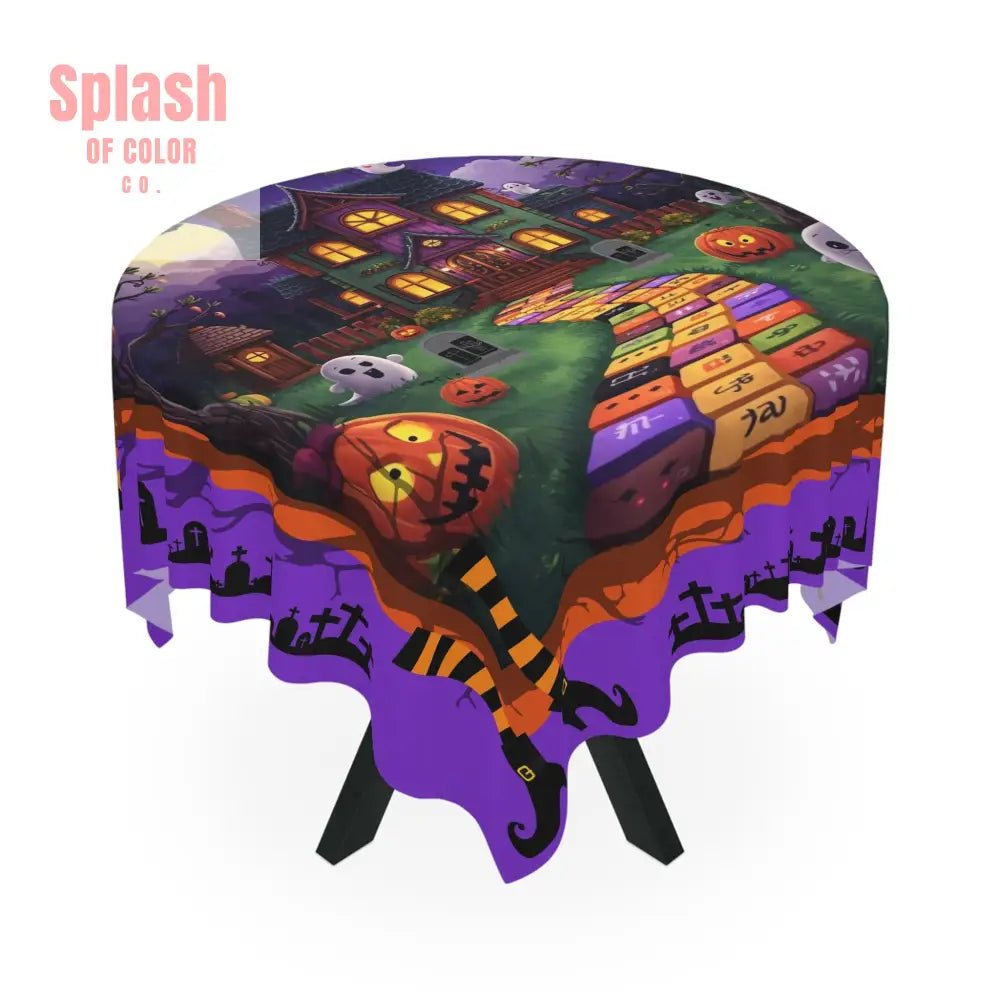 Mahjong Halloween - Themed Tablecloth, Spooky Party Decor,Mahjong Tile House Design, Boo - tiful Dining Accessory - Splash of Color co.