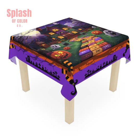 Mahjong Halloween - Themed Tablecloth, Spooky Party Decor,Mahjong Tile House Design, Boo - tiful Dining Accessory - Splash of Color co.