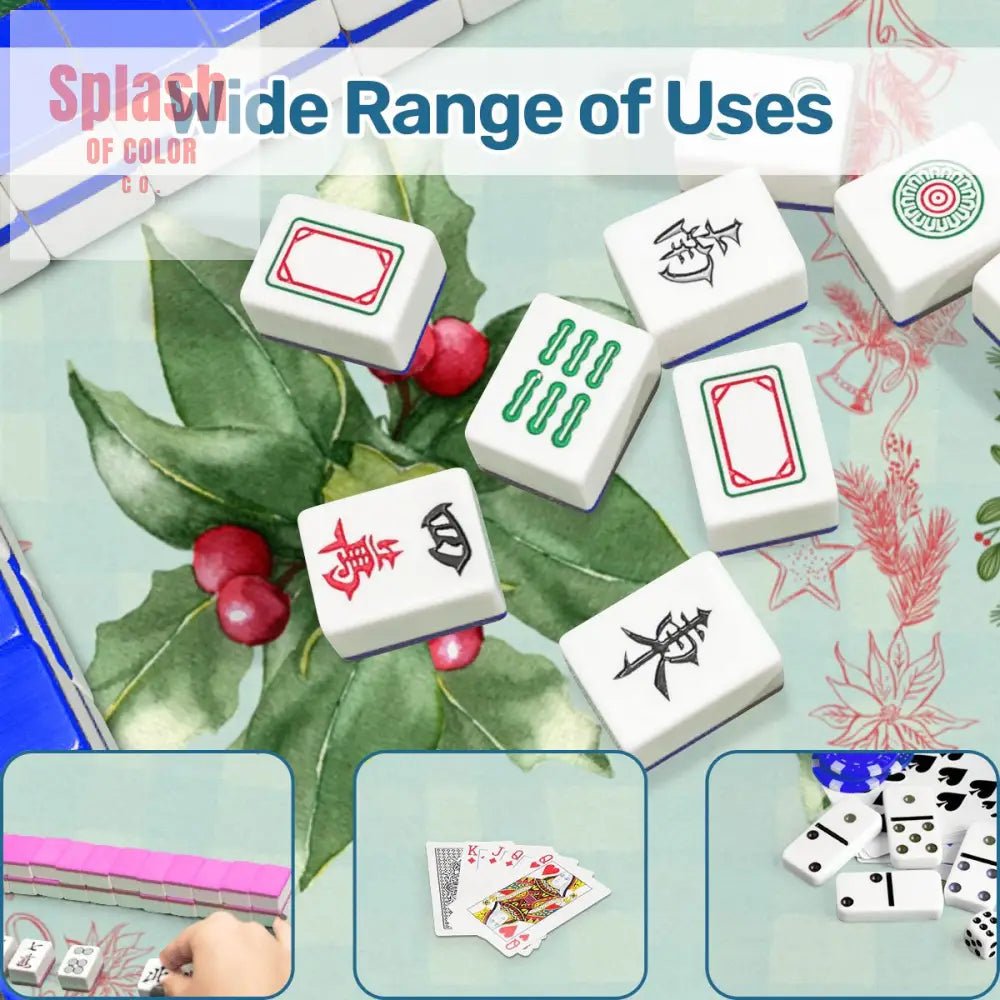 Mahjong Holiday Mat, Winterberry Watercolor Festive Mahj Game Night Mat - Splash of Color co.