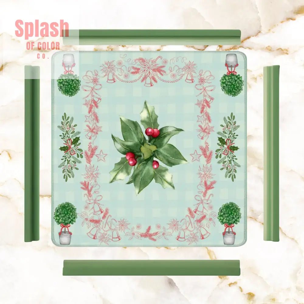 Mahjong Holiday Mat, Winterberry Watercolor Festive Mahj Game Night Mat - Splash of Color co.