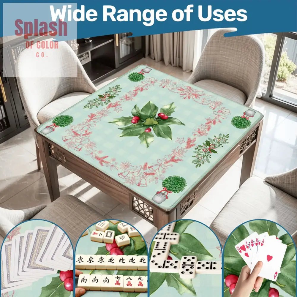 Mahjong Holiday Mat, Winterberry Watercolor Festive Mahj Game Night Mat - Splash of Color co.