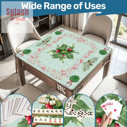 Mahjong Holiday Mat, Winterberry Watercolor Festive Mahj Game Night Mat - Splash of Color co.