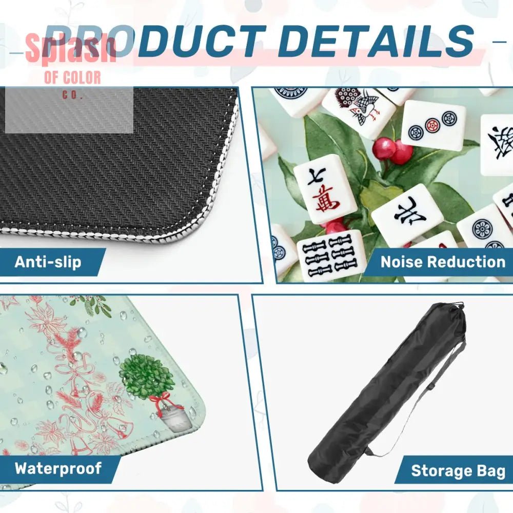 Mahjong Holiday Mat, Winterberry Watercolor Festive Mahj Game Night Mat - Splash of Color co.