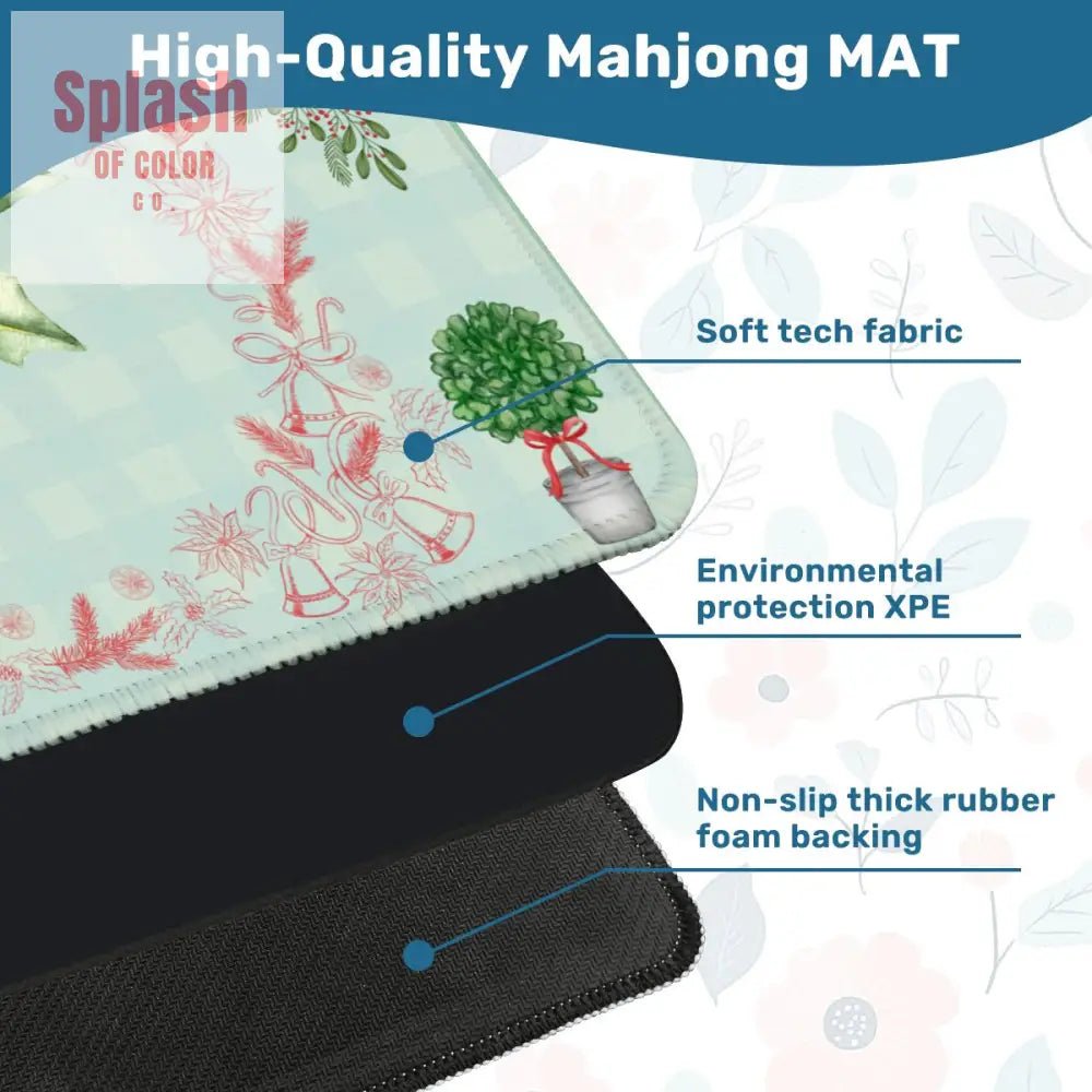 Mahjong Holiday Mat, Winterberry Watercolor Festive Mahj Game Night Mat - Splash of Color co.