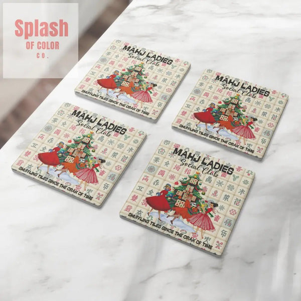 Mahjong Holiday Whimsical Coasters Mahjong Social Club - Splash of Color co.