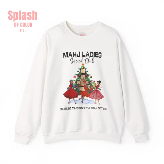 Mahjong Ladies Christmas Club Funny Holiday Group Sweatshirt Cozy Game Night Gift Christmas Apparel S / White Sweatshirt