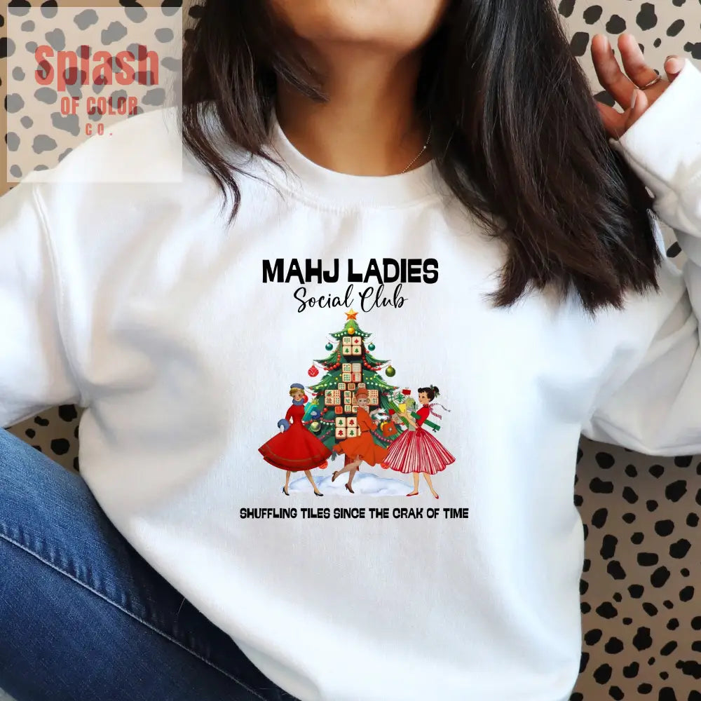 Mahjong Ladies Christmas Club Funny Holiday Group Sweatshirt Cozy Game Night Gift Christmas Apparel Sweatshirt