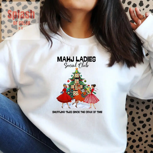 Mahjong Ladies Christmas Club Funny Holiday Group Sweatshirt Cozy Game Night Gift Christmas Apparel Sweatshirt